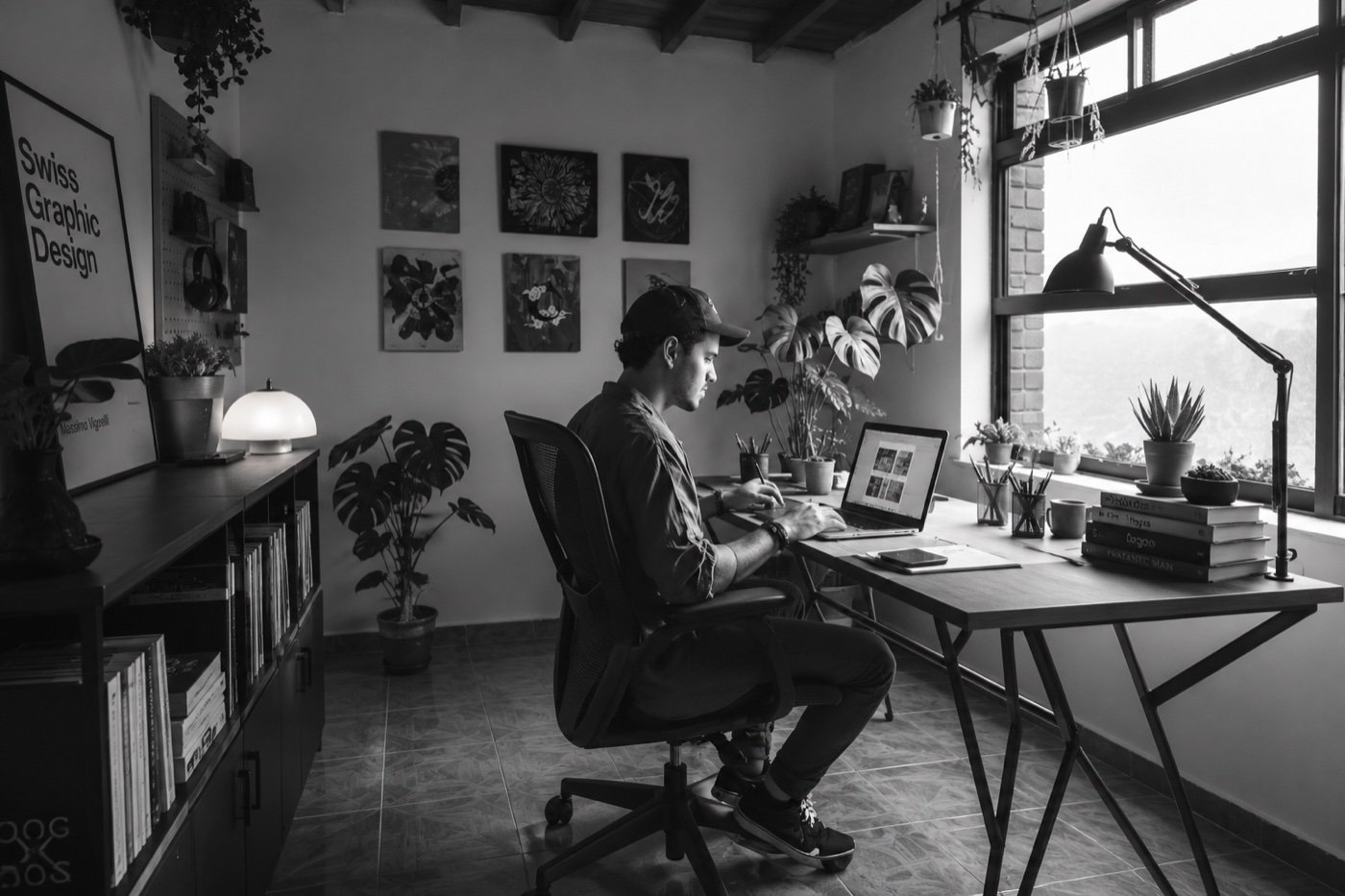 Alejo working at his home design studio
