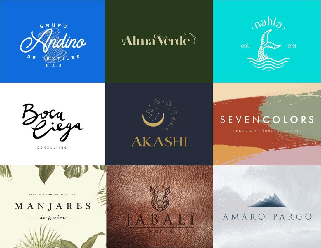 Logos of brands Alejo has designed for
