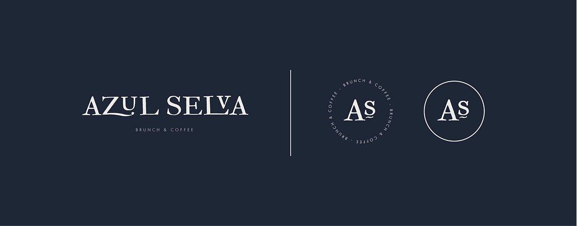 Azul Selva wordmark and monogram seals on navy
