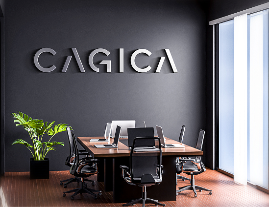 CAGICA logo lettering on an office wall