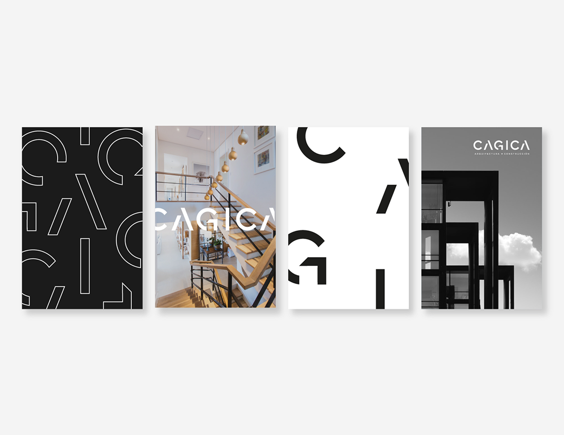 Grid of four CAGICA brand posters and photography
