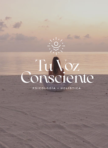 Tu Voz Consciente logo over a beach at sunset