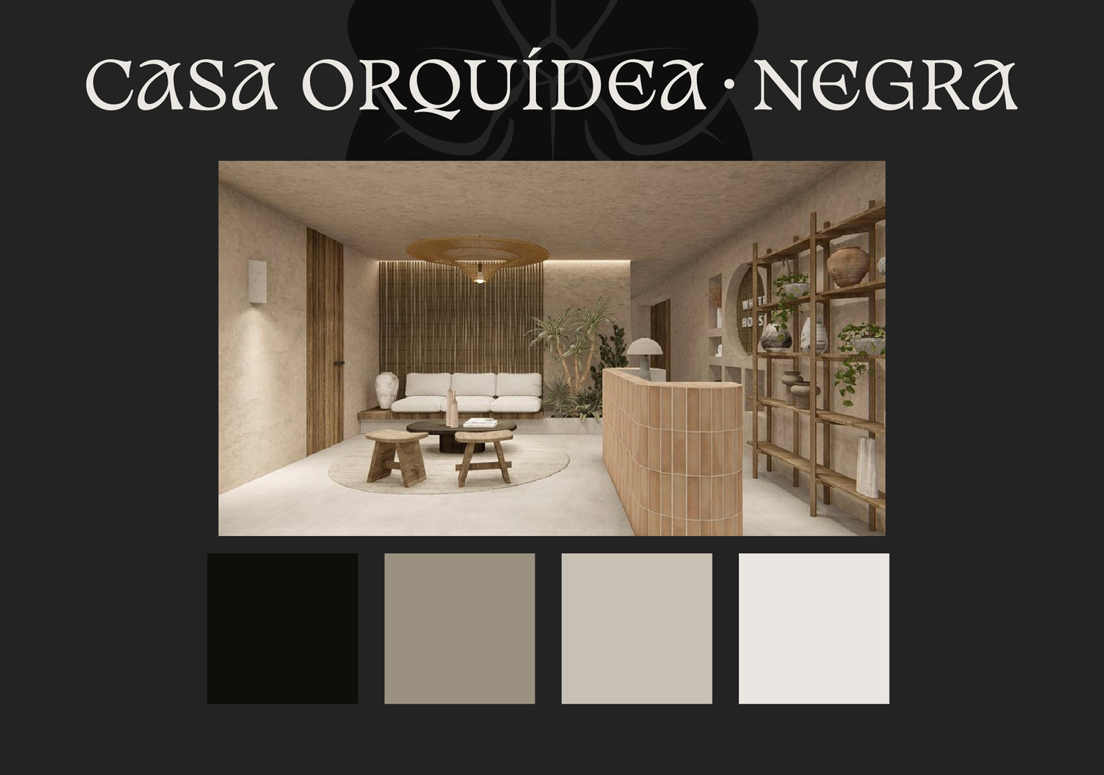 Casa Orquídea Negra reception interior with its color palette