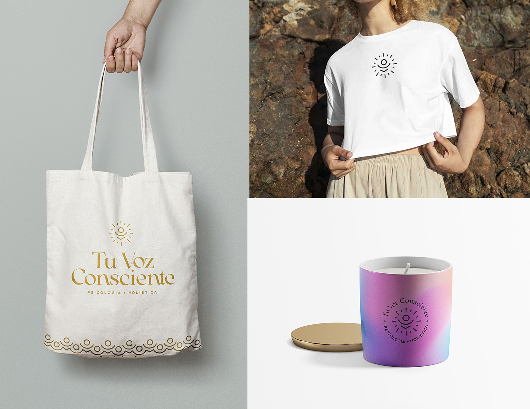 Tu Voz Consciente tote bag, t-shirt, and candle merchandise