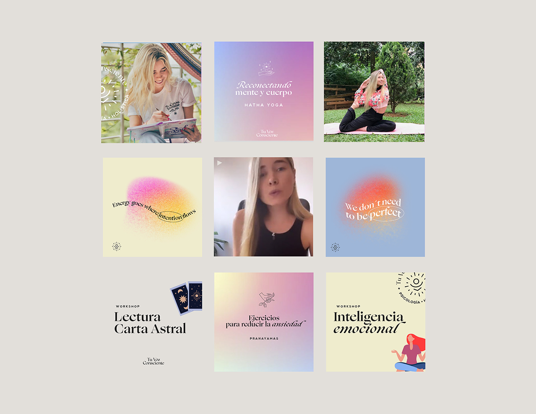 Grid of Tu Voz Consciente social media post designs